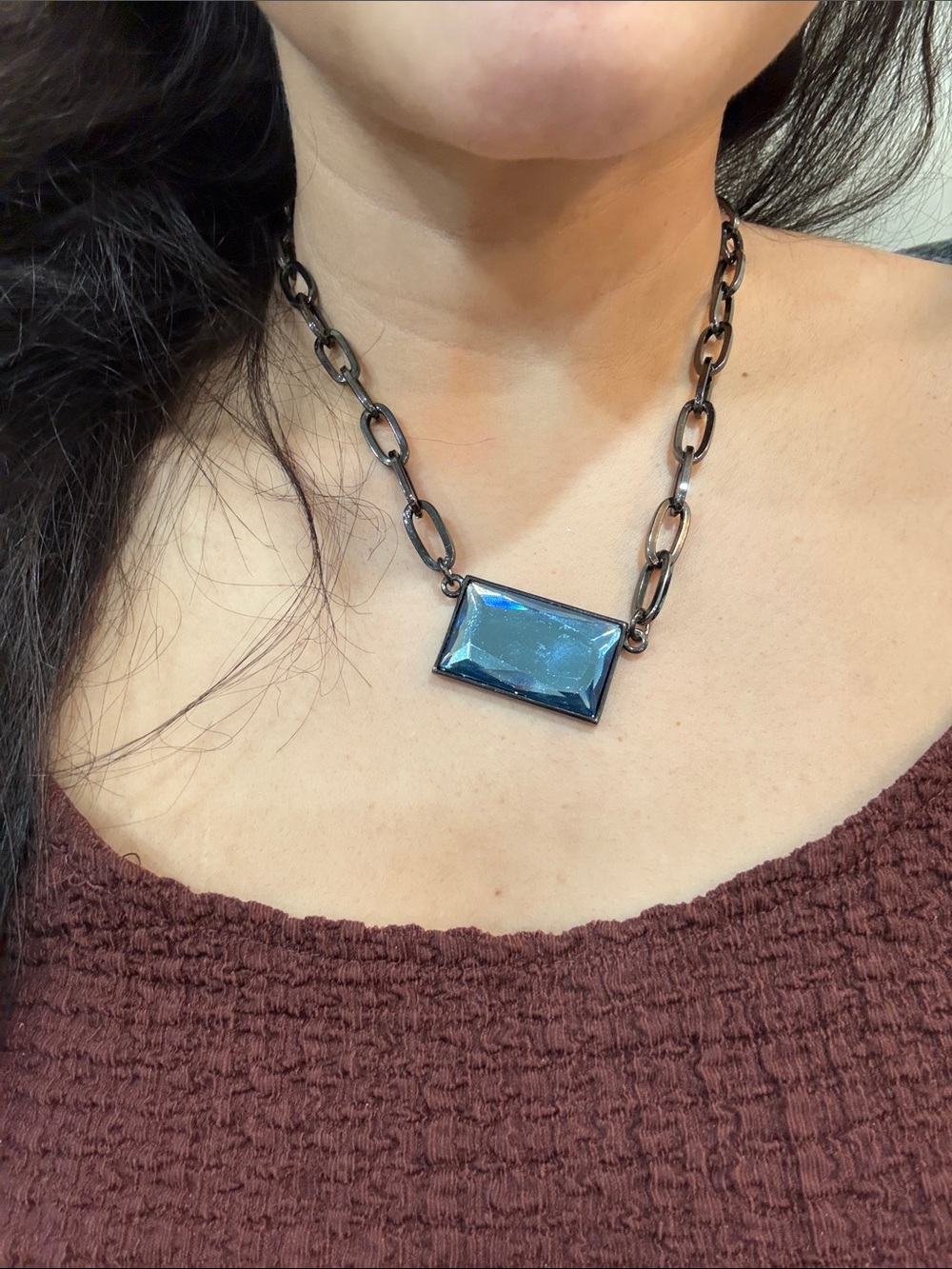 Lia Sophia Iridescent Teal Rectangular Pendant Necklace